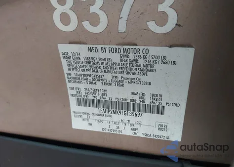 2015 Ford Police Interceptor from USA, damaged, VIN 1FAHP2MK9FG135697